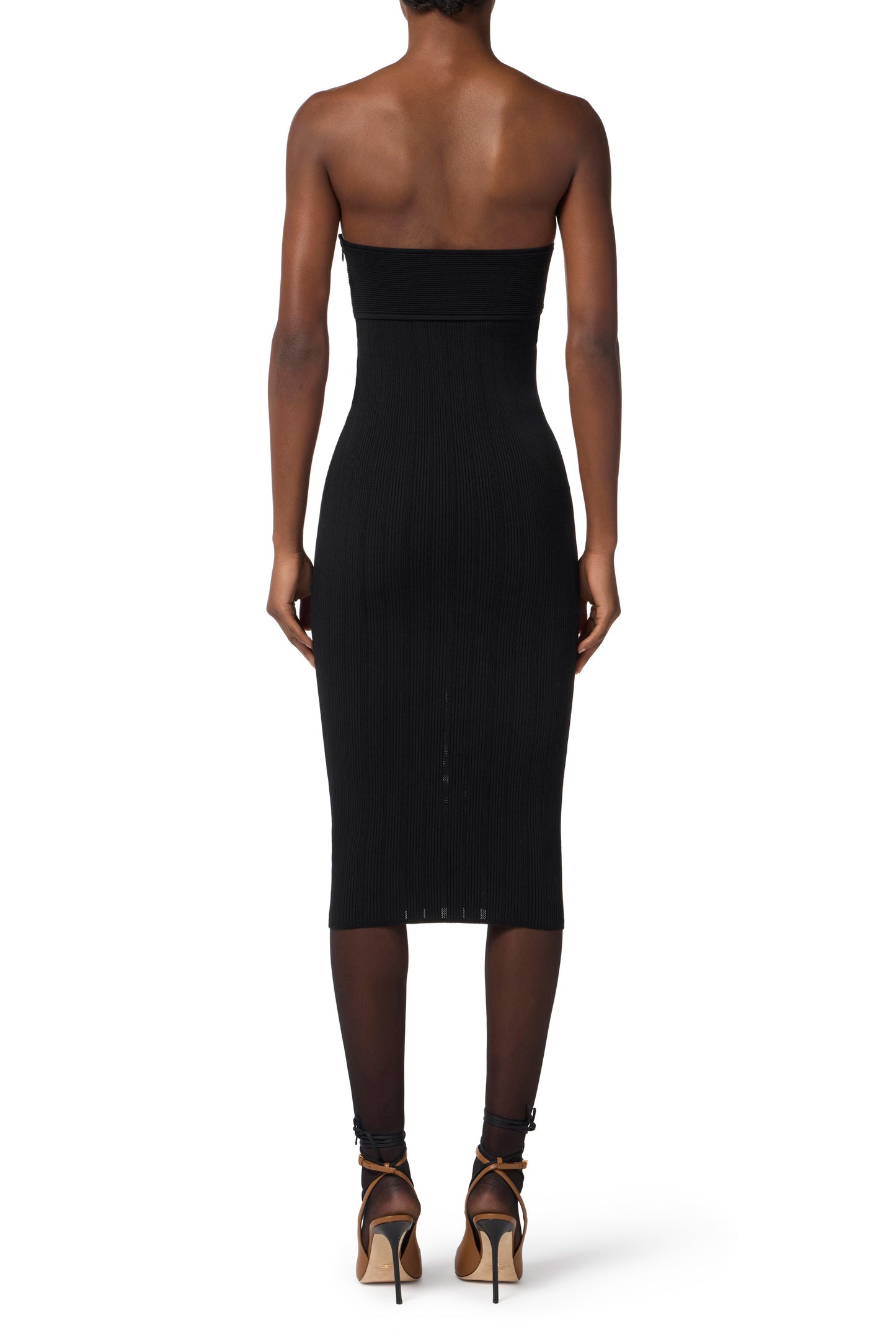 Dress in ribbed knit fabric with openwork details