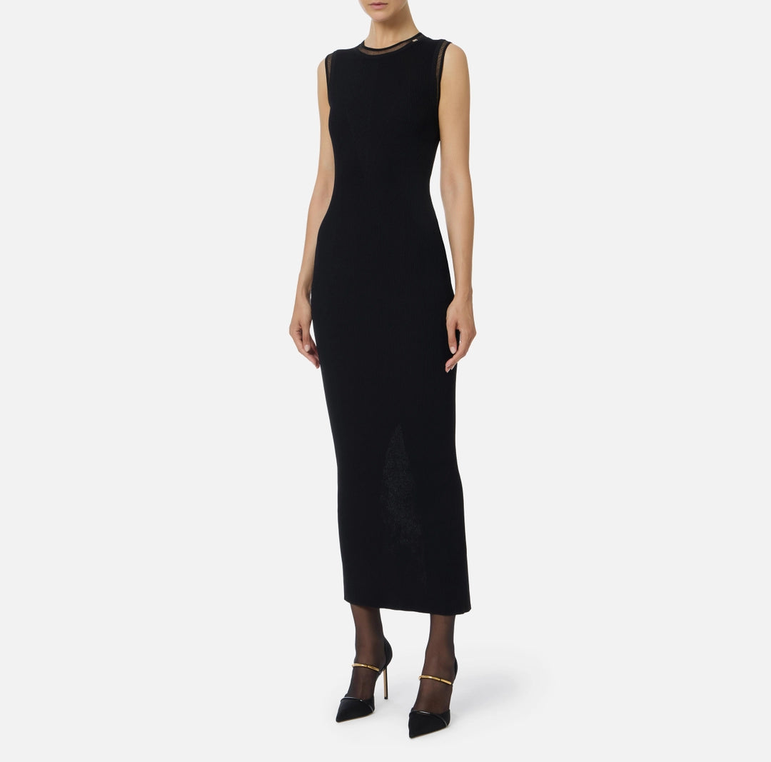 Dress in ribbed knit fabric with jewel logo