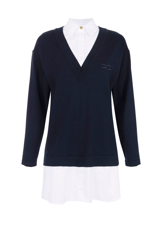 Viscose and cotton poplin knit dress