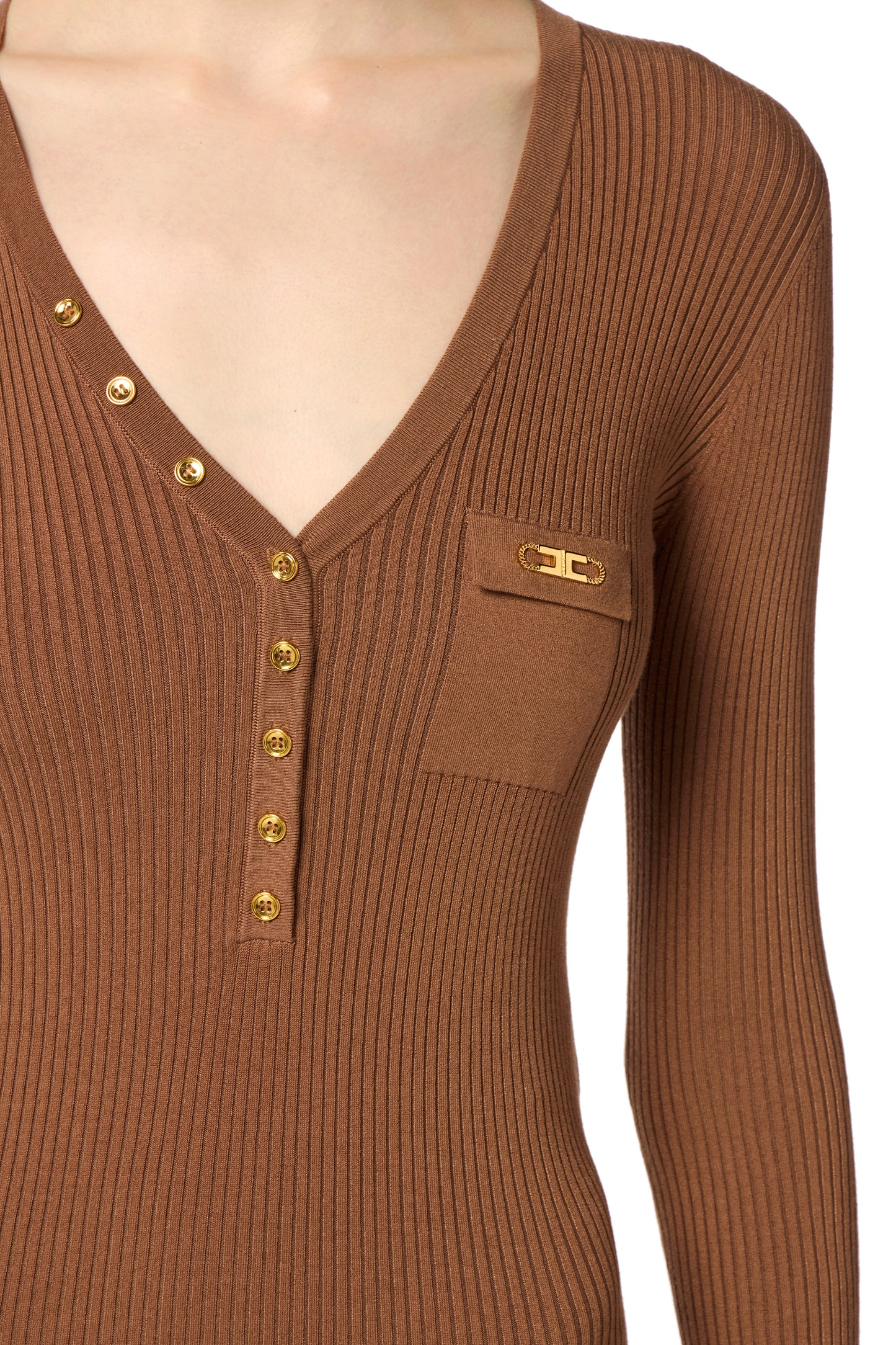 Dress in ribbed knit fabric with breast pocket