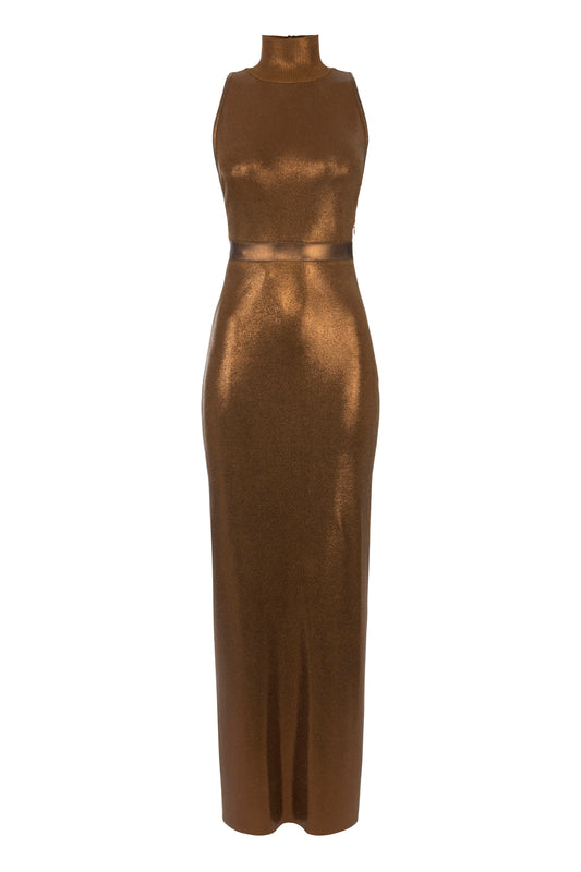 Red Carpet laminated knit dress