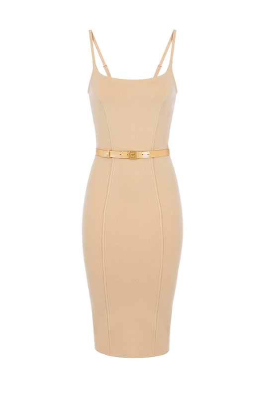 Knitted dress with belt