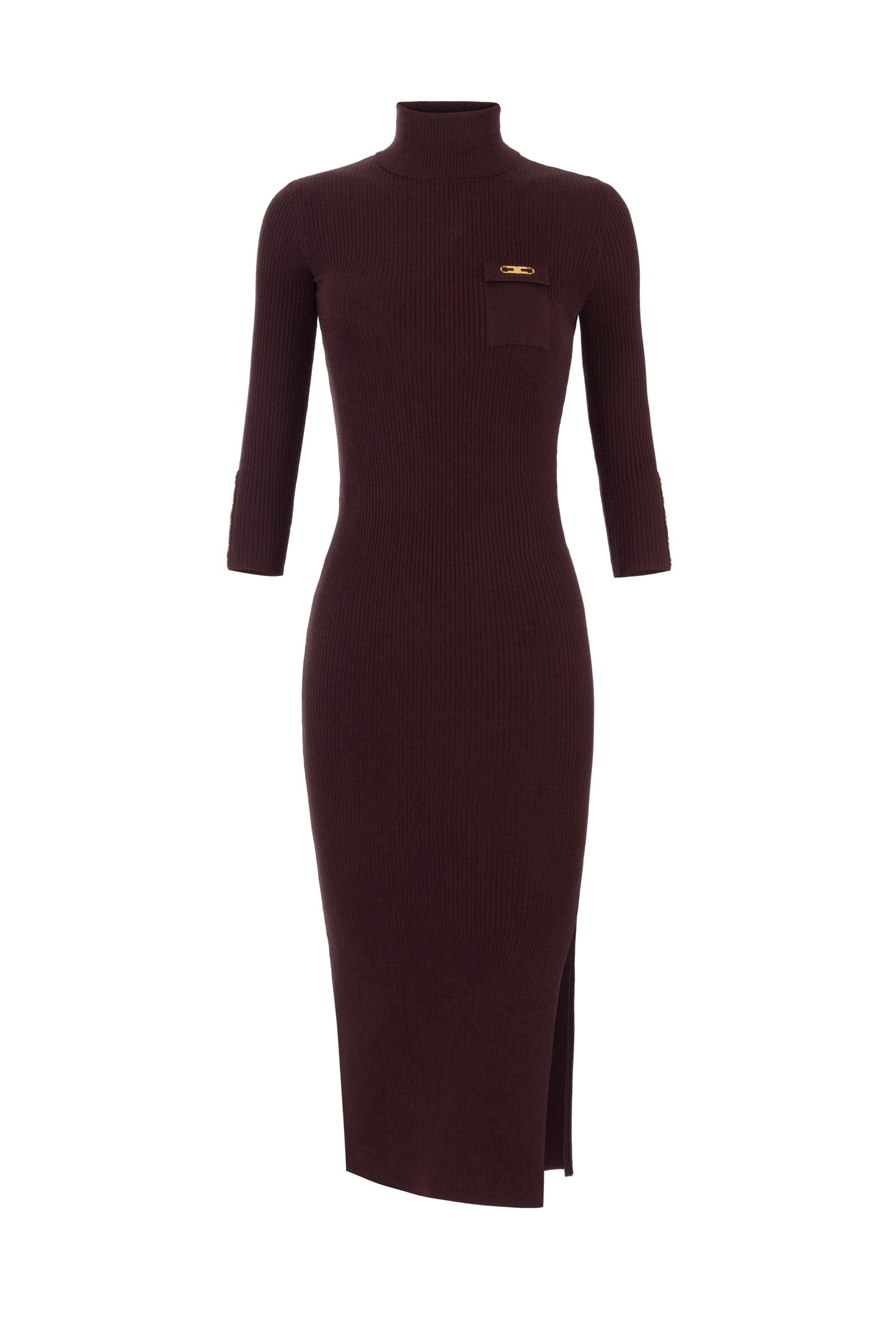 Dress in ribbed knit fabric with breast pocket