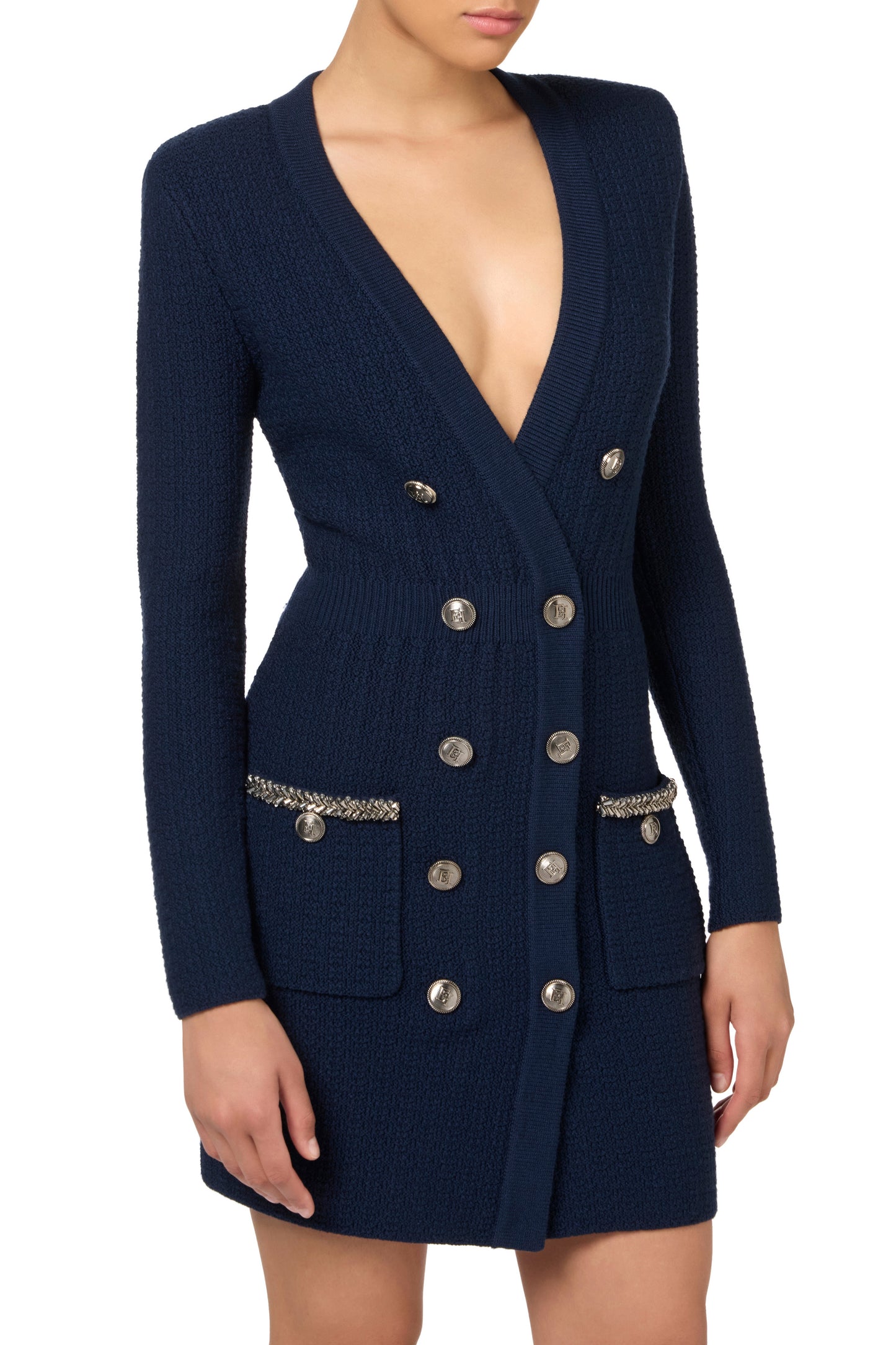 Coat dress in bouclé wool with embroidery