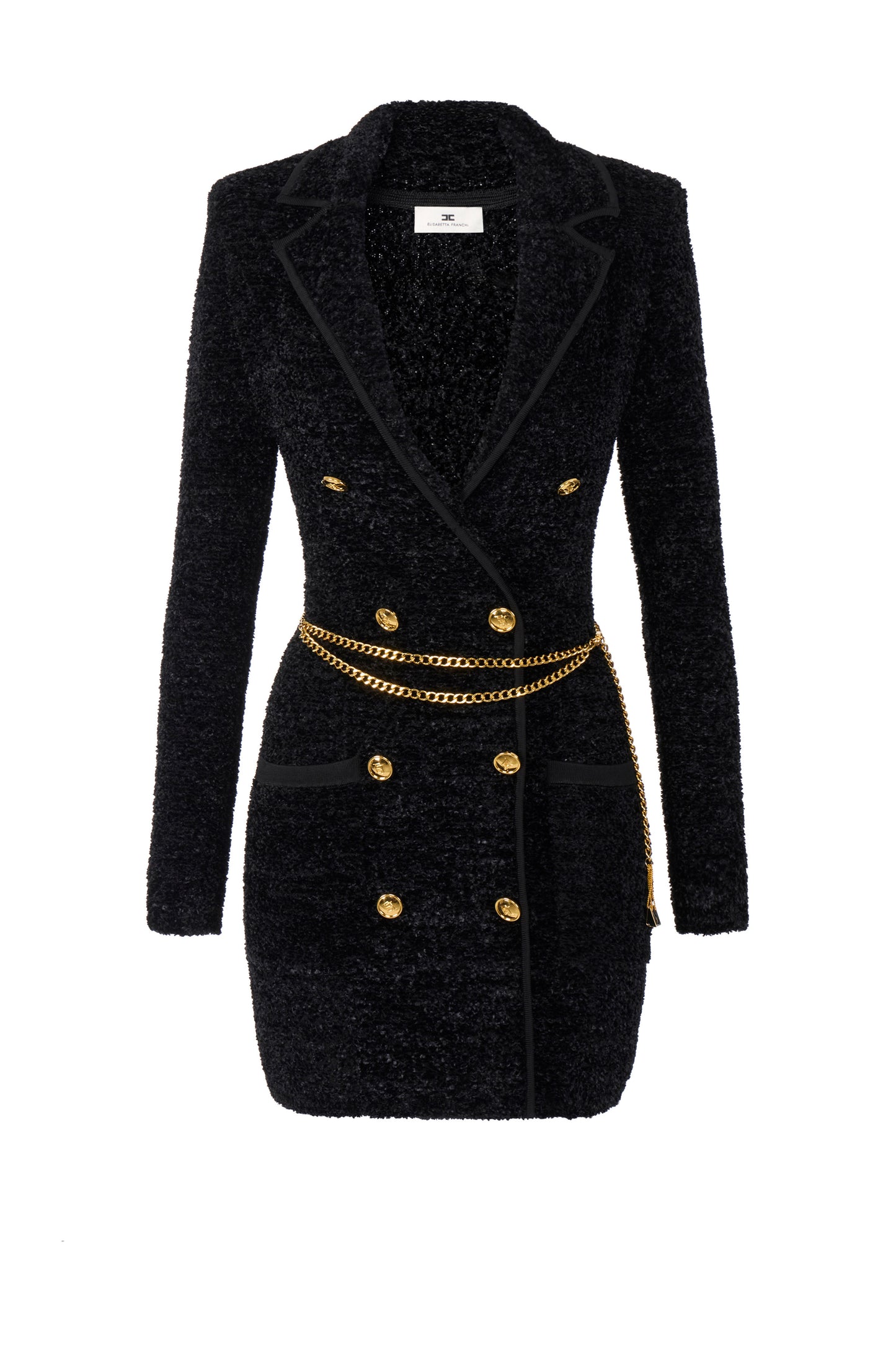 Bouclé chenille dress with belt