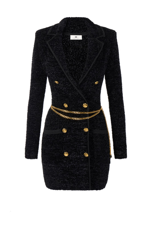 Bouclé chenille dress with belt