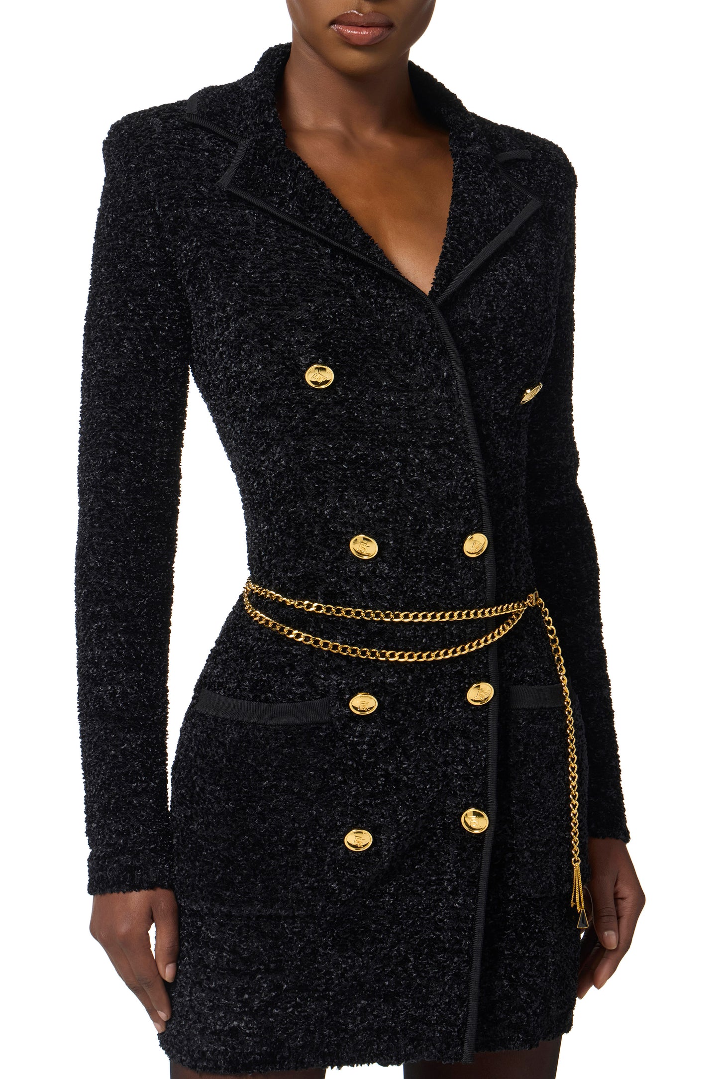 Bouclé chenille dress with belt