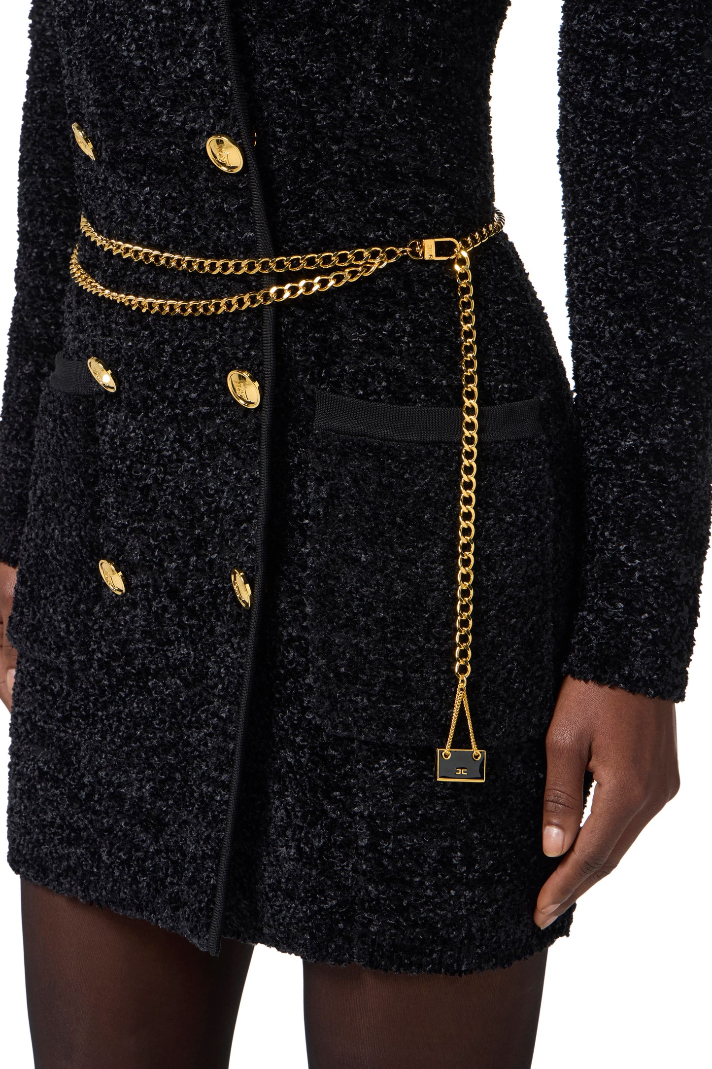 Bouclé chenille dress with belt