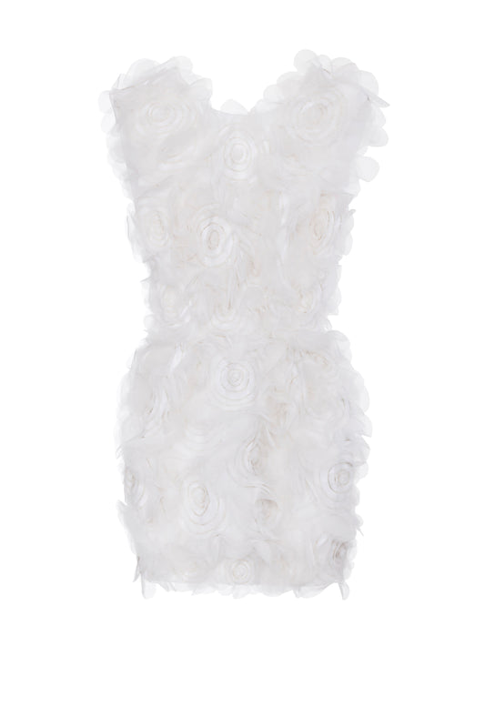 Dress in crêpe fabric with 3D flowers