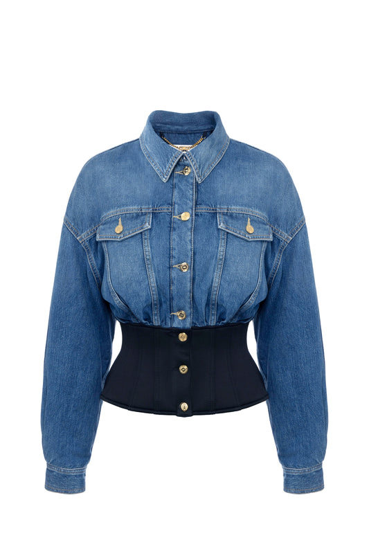 Denim and neoprene bomber jacket