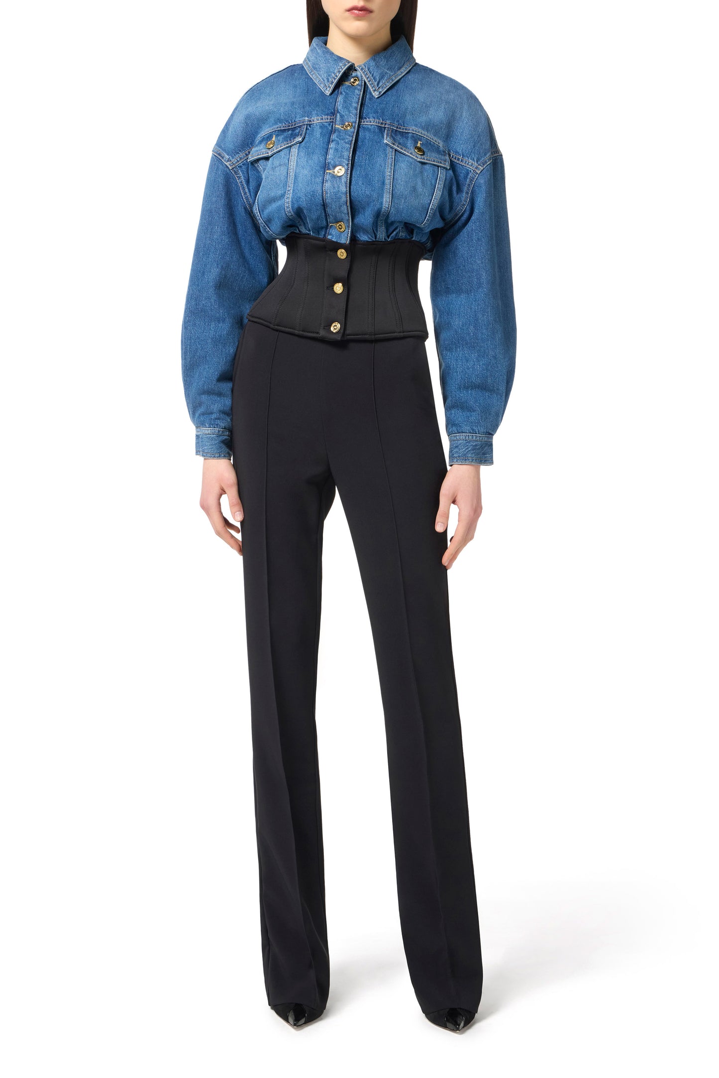Denim and neoprene bomber jacket