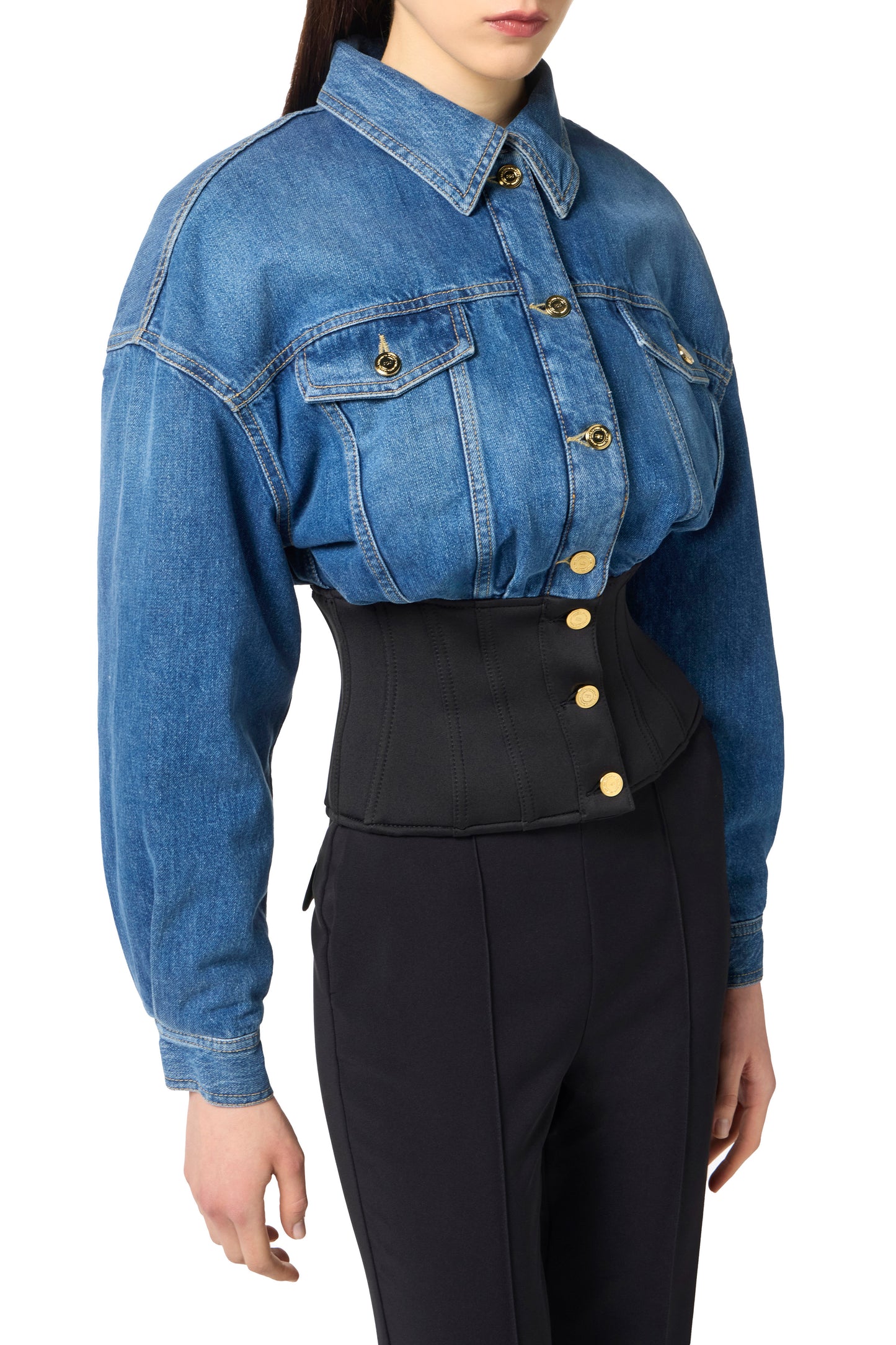 Denim and neoprene bomber jacket