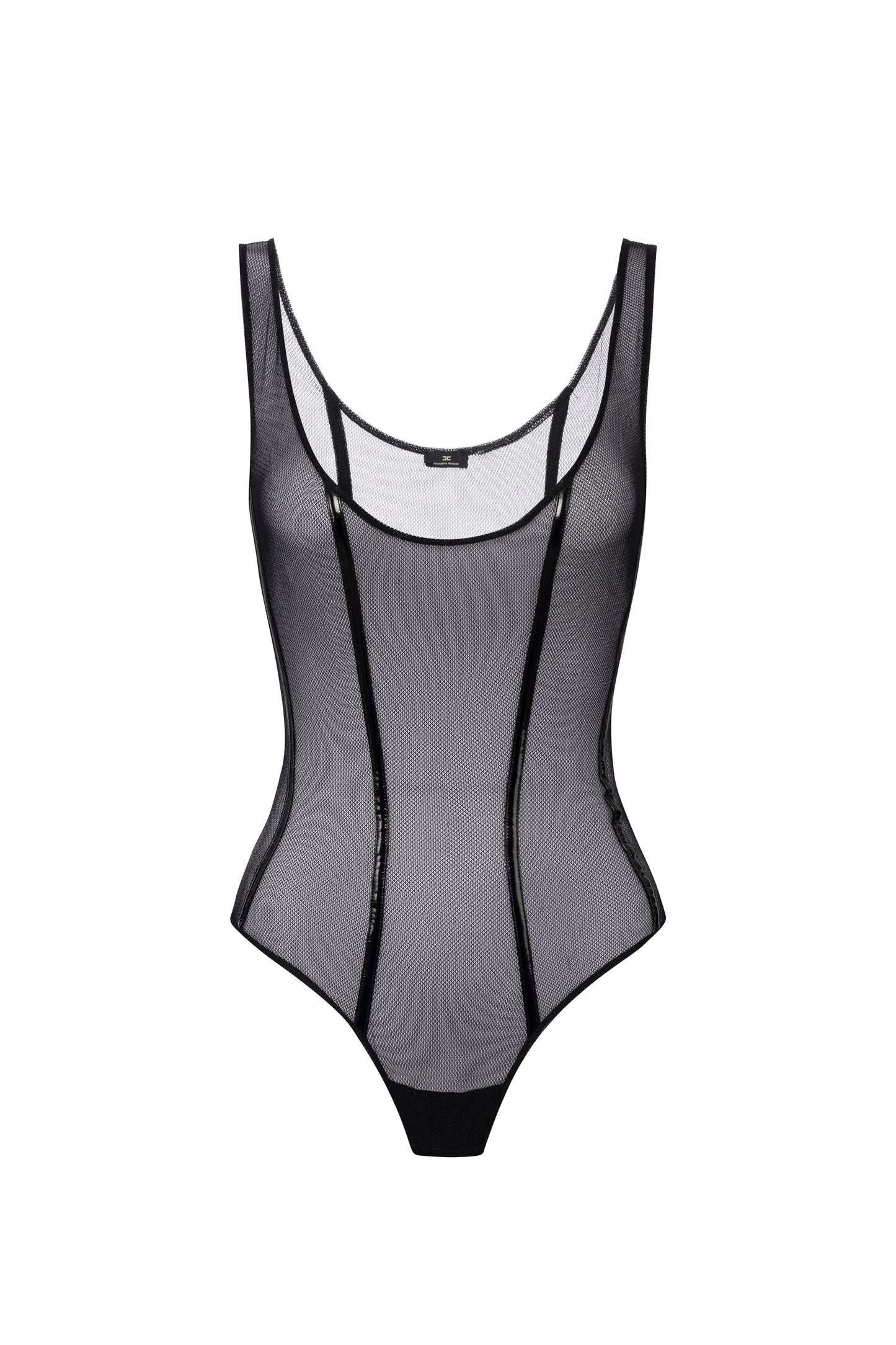 Bodysuit in stretch tulle fabric with vinyl details