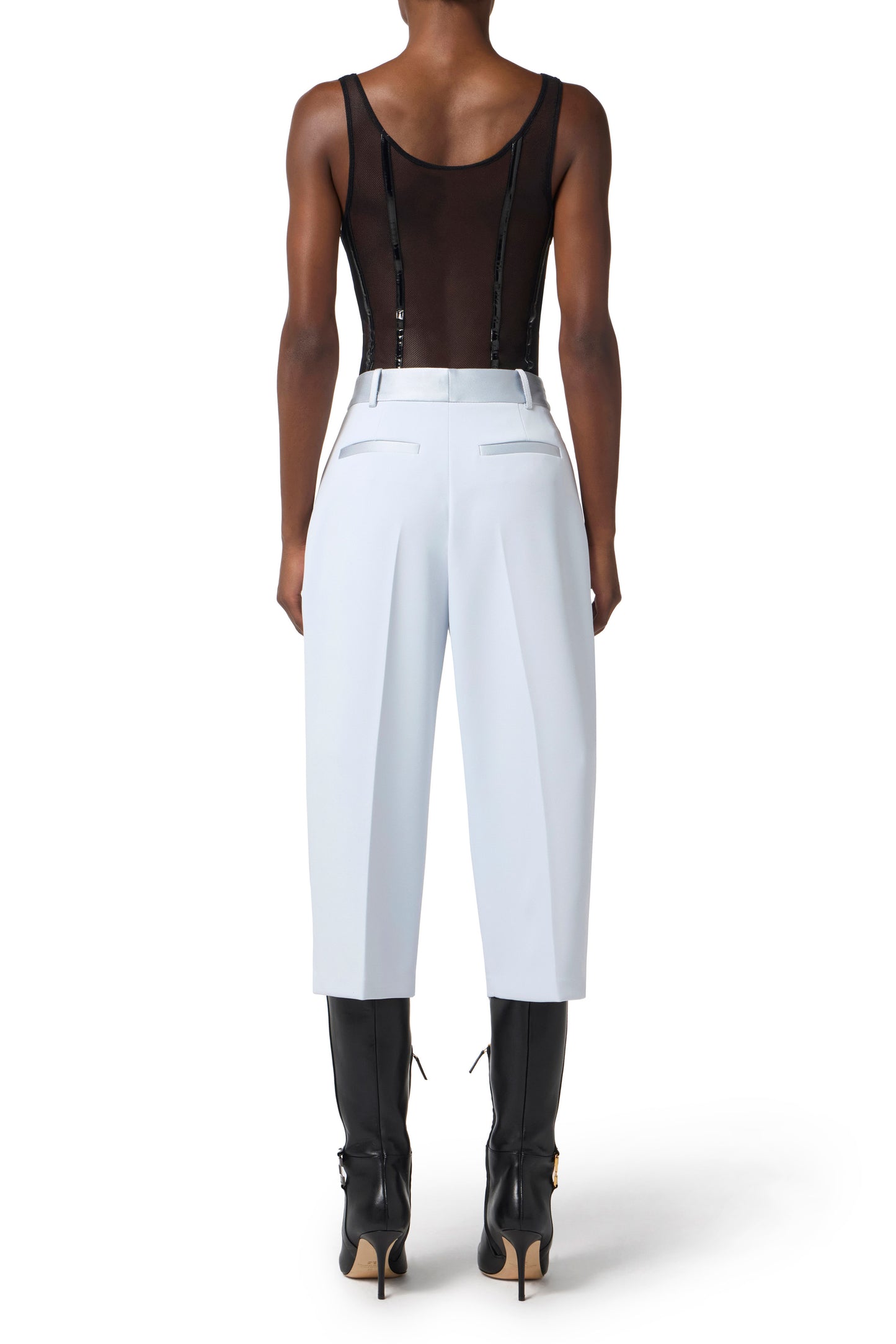 Bodysuit in stretch tulle fabric with vinyl details