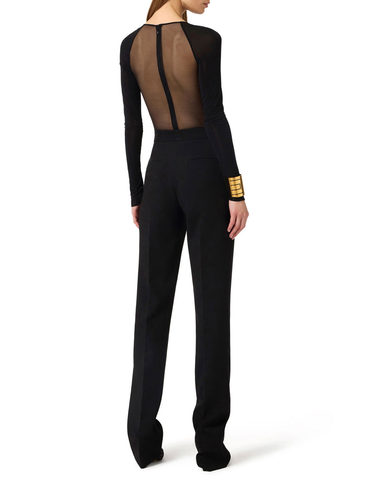 Bodysuit in jersey and tulle with crystals