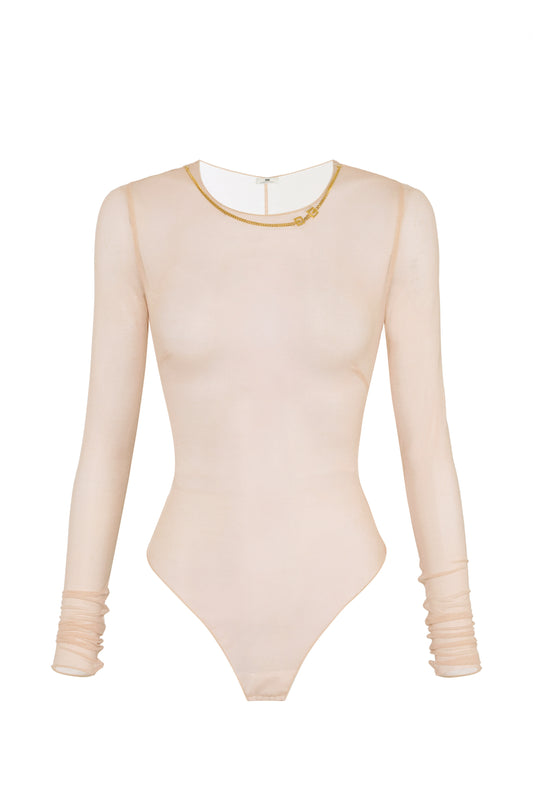 Bodysuit in tulle fabric with necklace