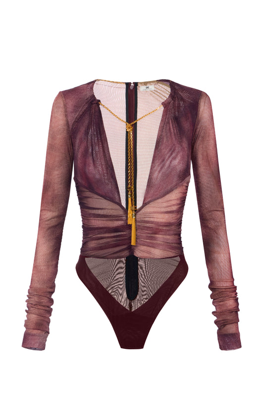 Bodysuit in tulle fabric with python print and necklace