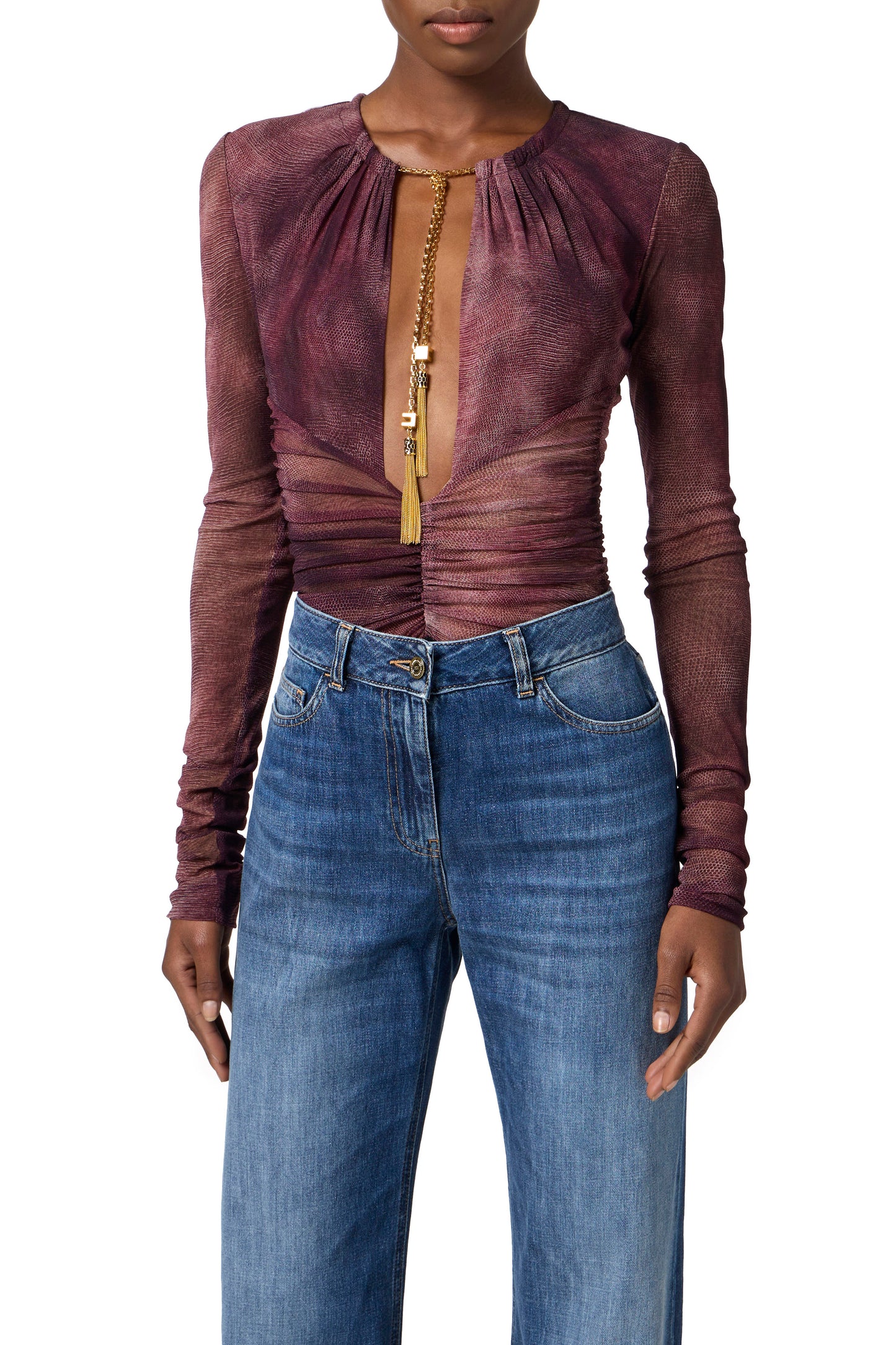 Bodysuit in tulle fabric with python print and necklace