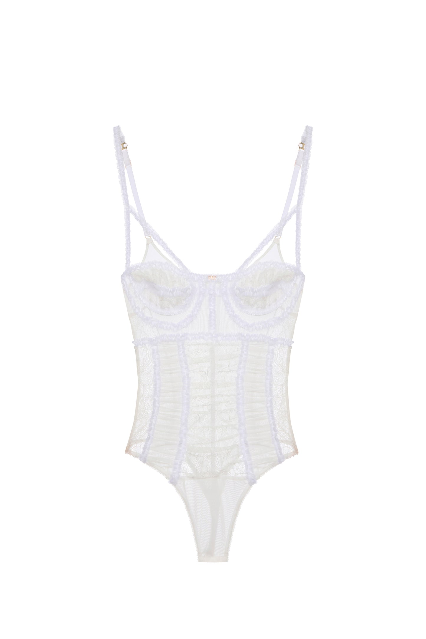 Bodysuit in tulle fabric and floral lace