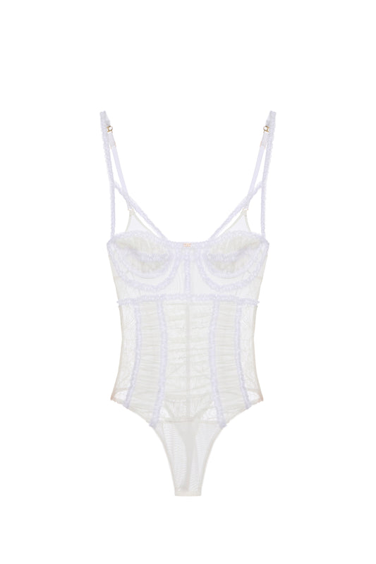 Bodysuit in tulle fabric and floral lace