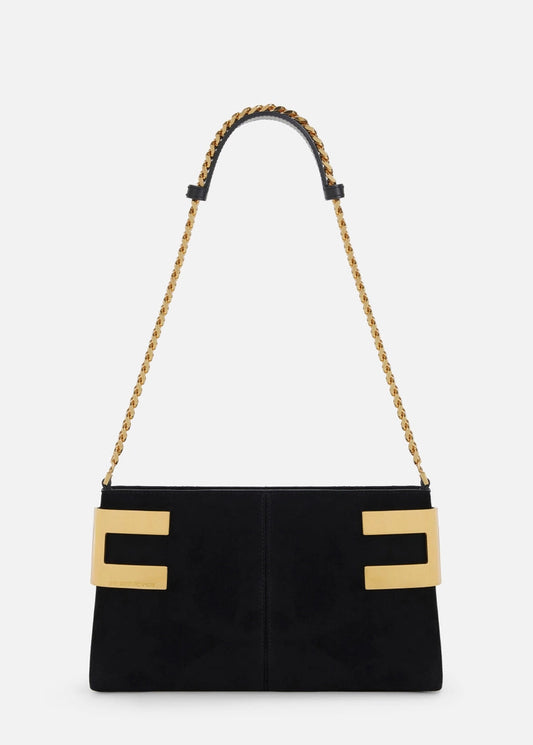 Reve Noir suede shoulder bag with metallic logo