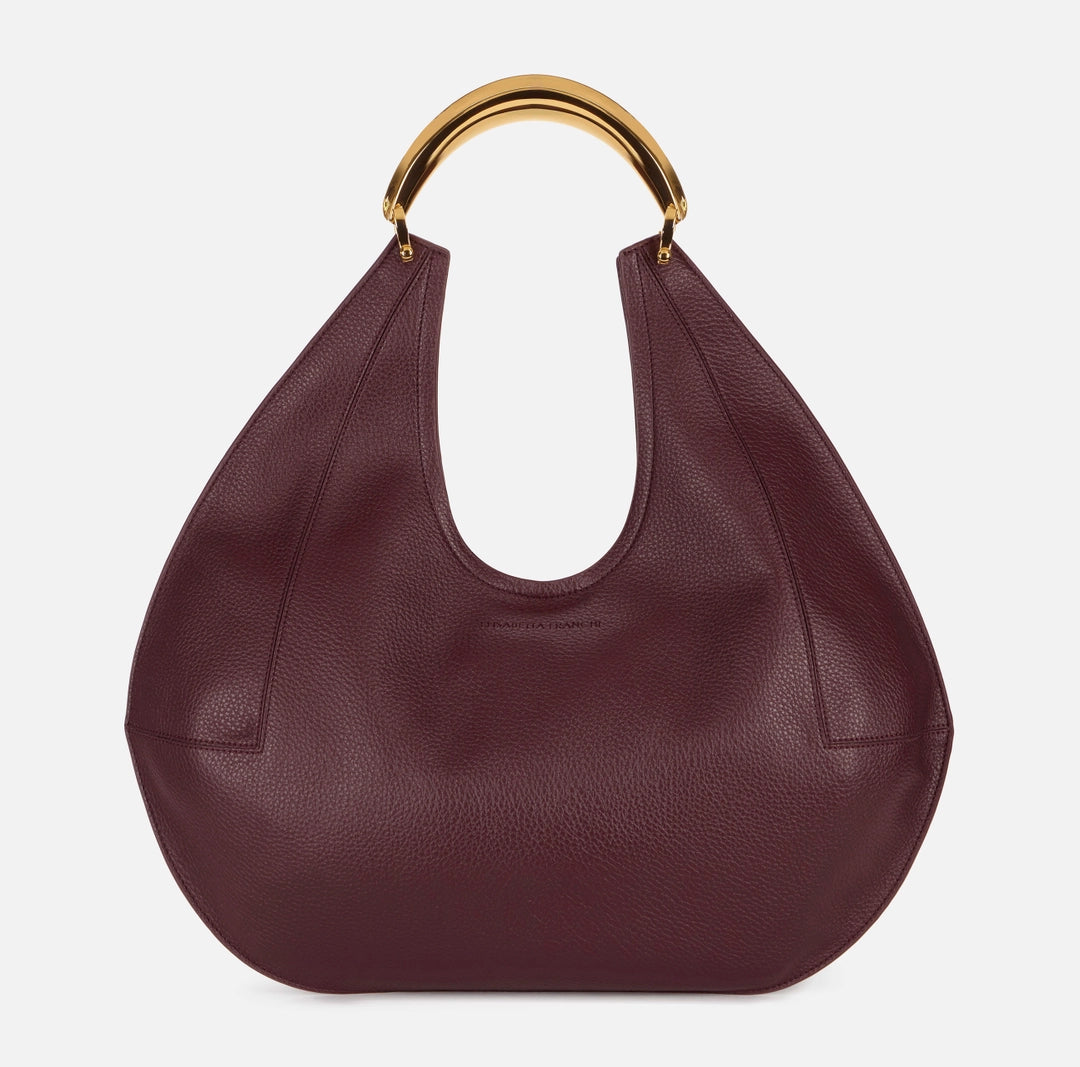 Synthetic material large hobo bag with logo stitchings