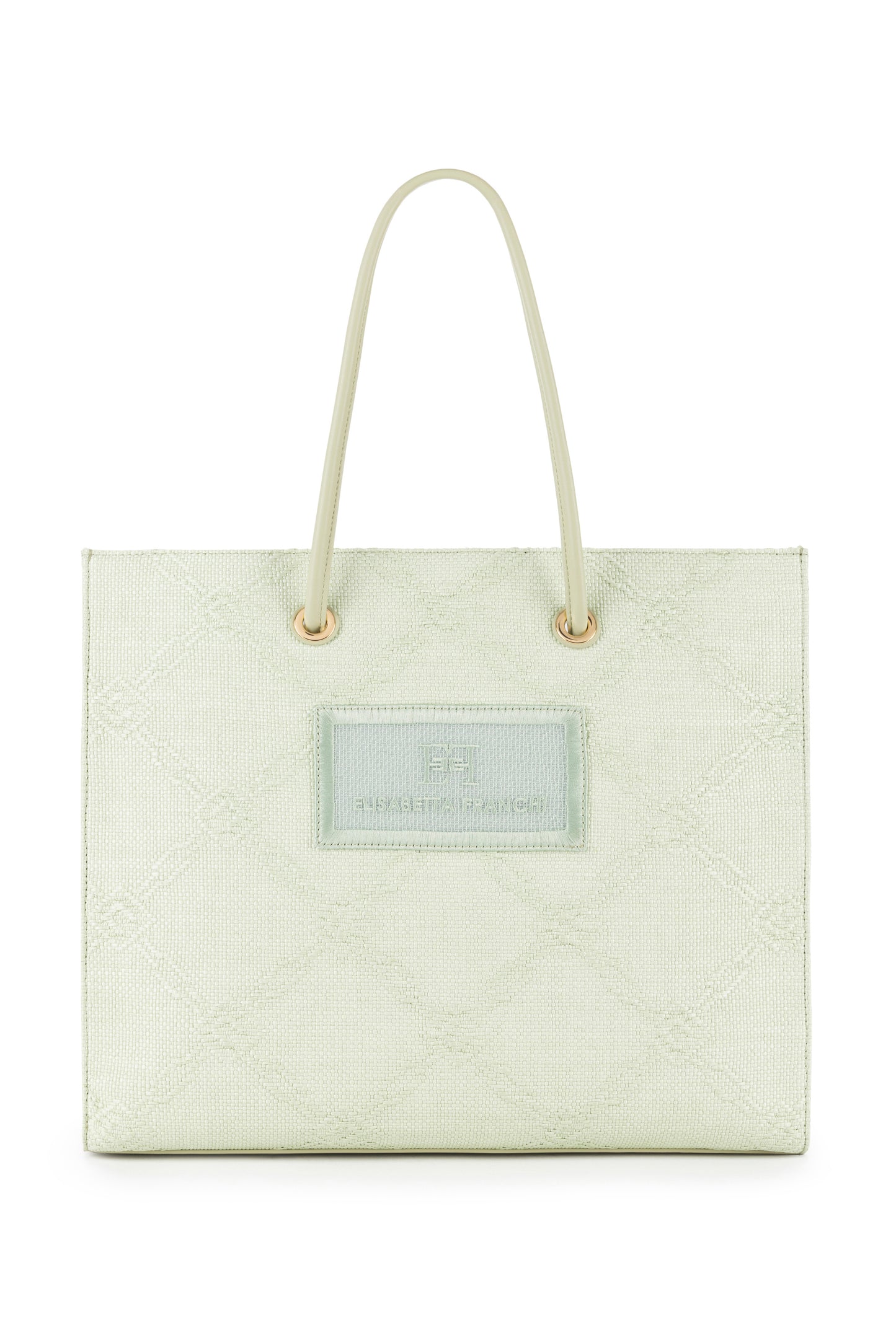 Large tote bag in jacquard raffia