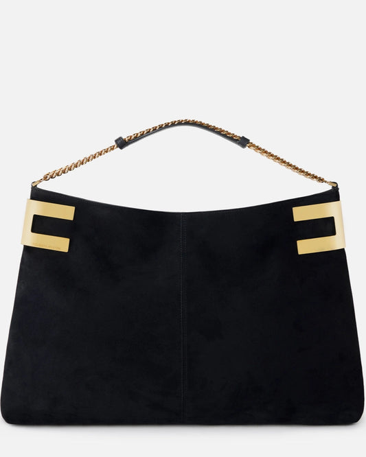 Tote Reve Noir in suede with metallic logo