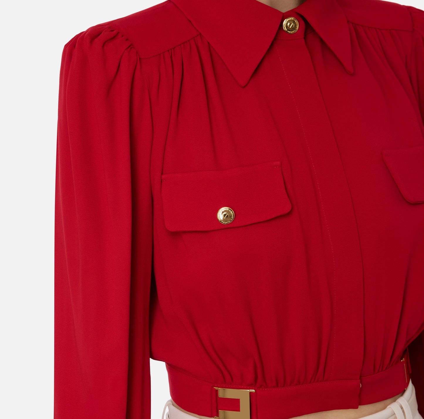 Crop blouse in viscose with logo plaques