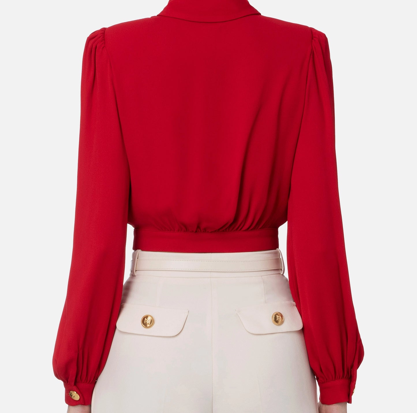 Crop blouse in viscose with logo plaques