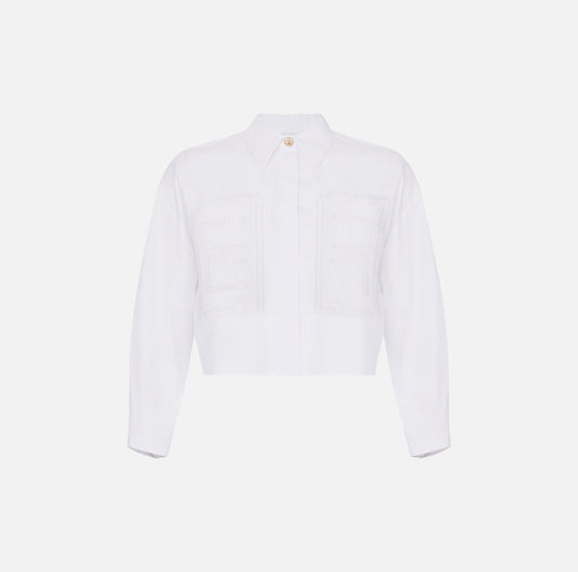 Cotton poplin shirt with floral openwork embroideries