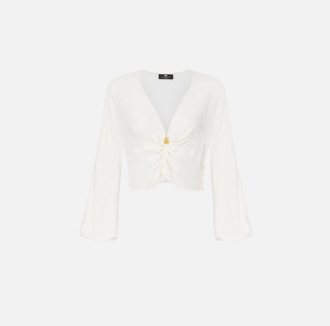 Cropped blouse in viscose georgette fabric with knot