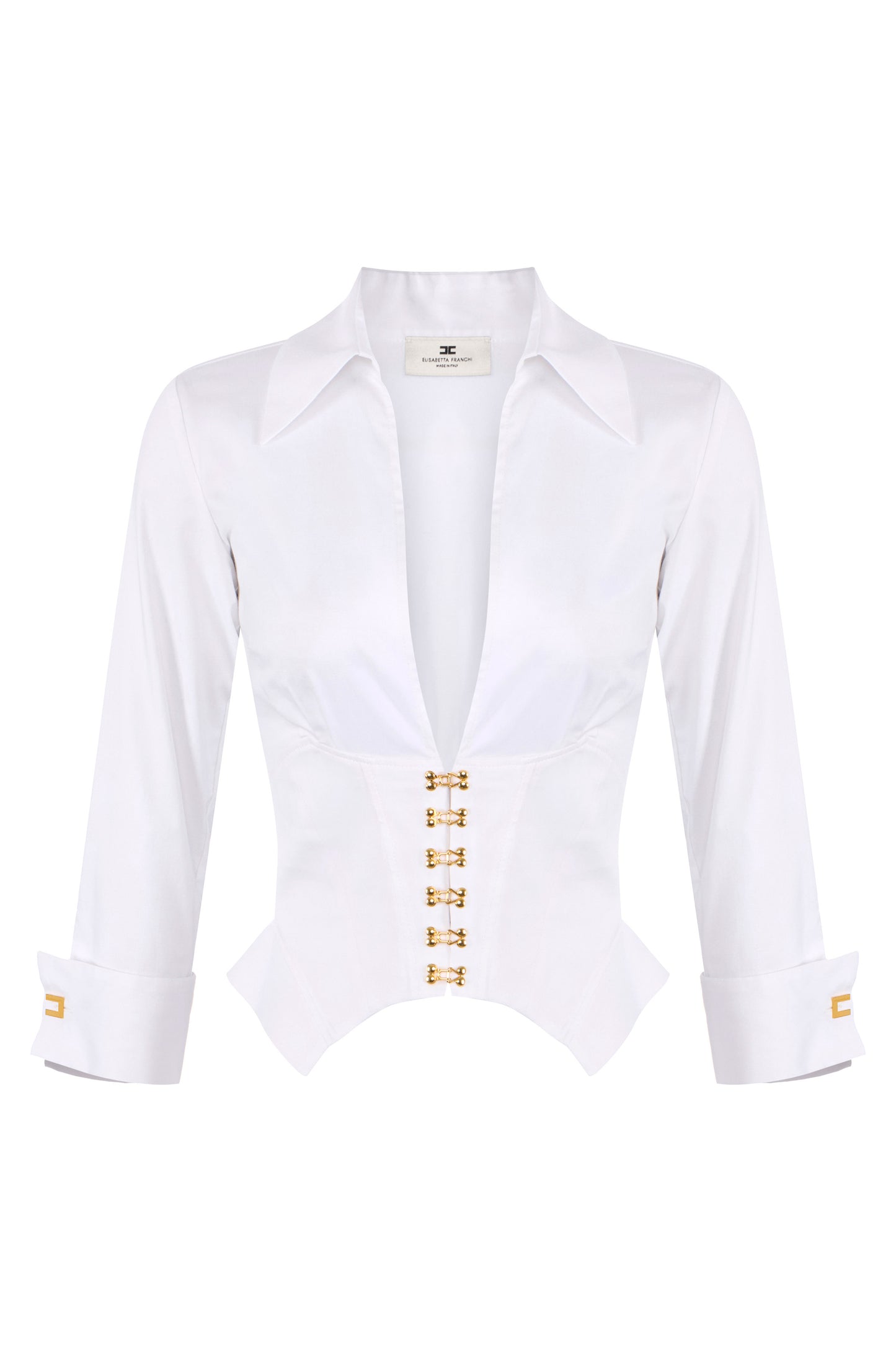 Stretch cotton shirt with jewel claps