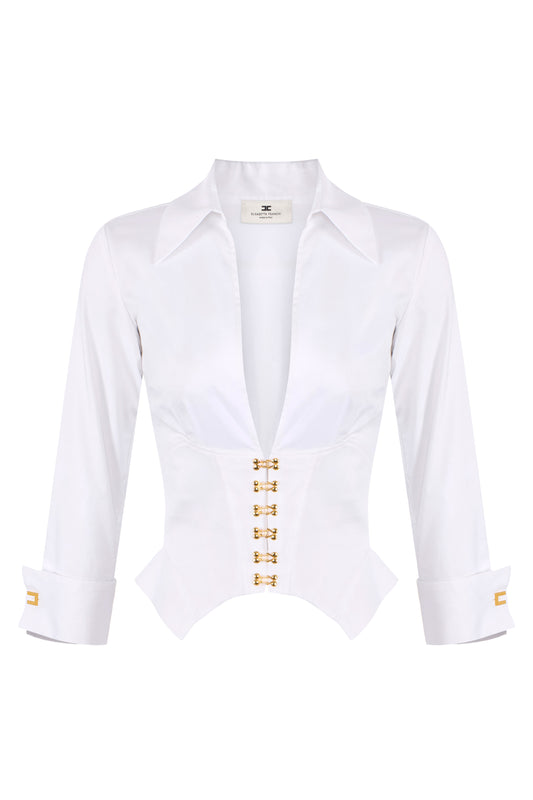 Stretch cotton shirt with jewel claps