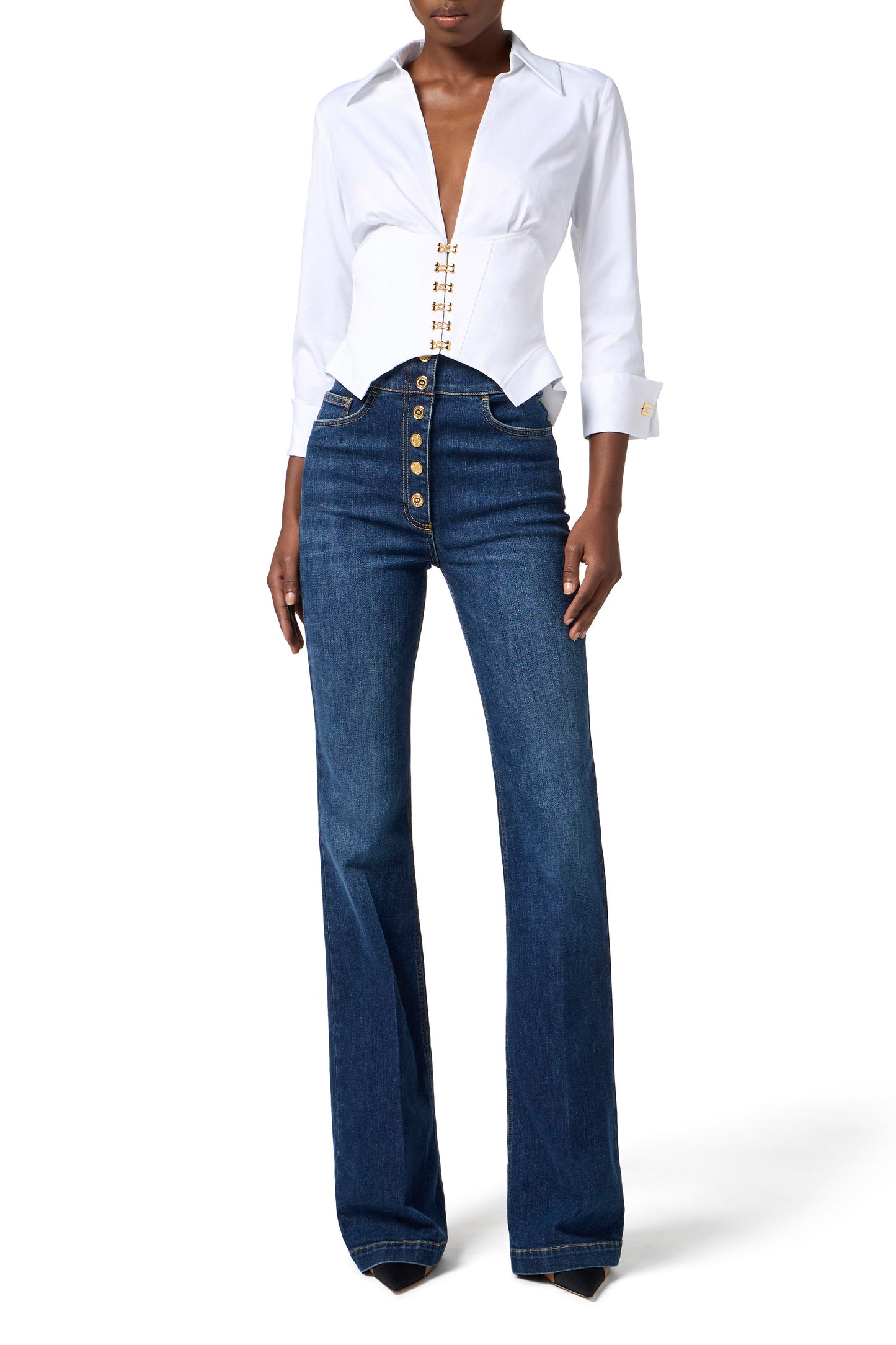 Stretch cotton shirt with jewel claps