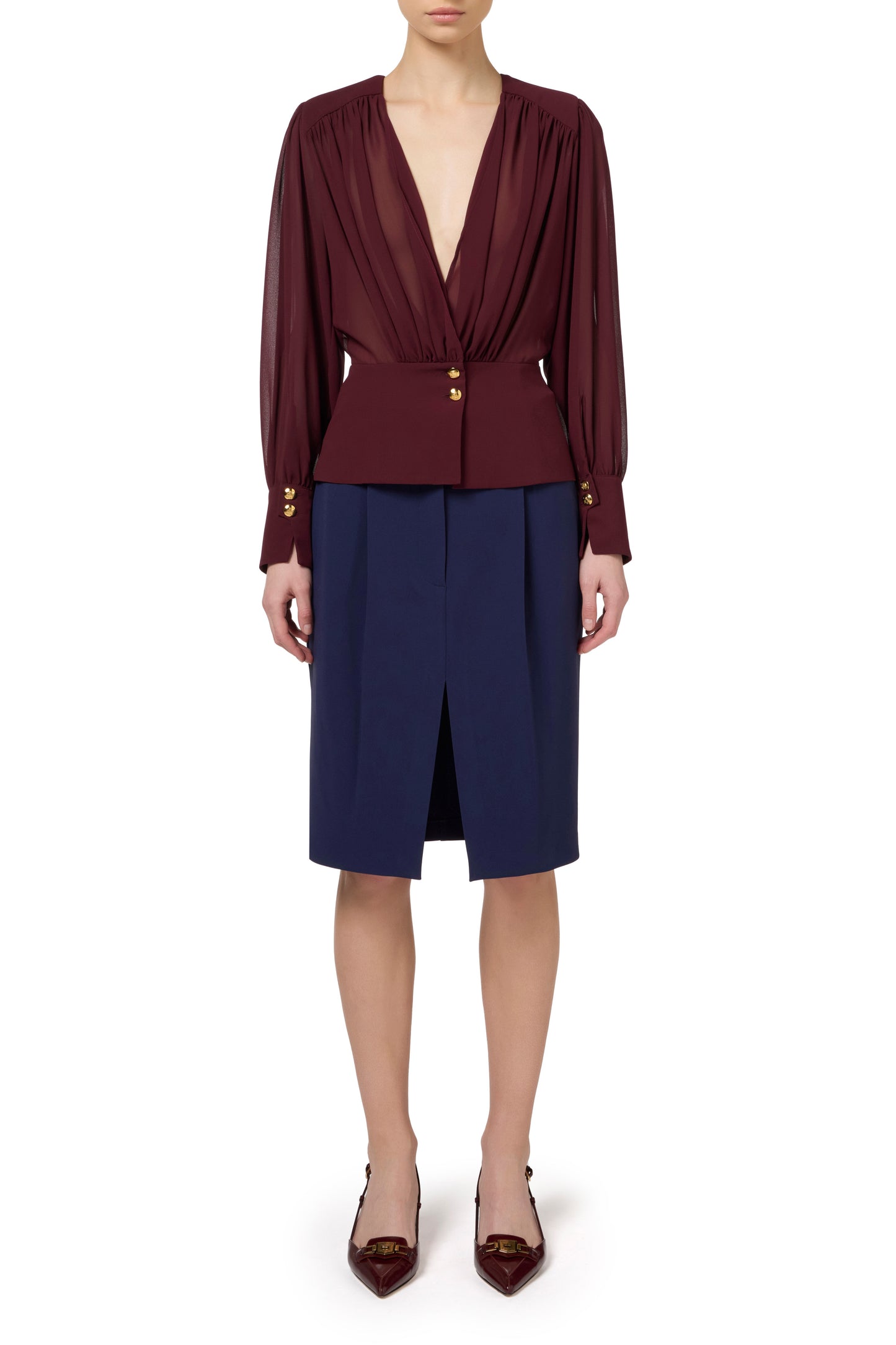 Blouse in georgette fabric with peplum