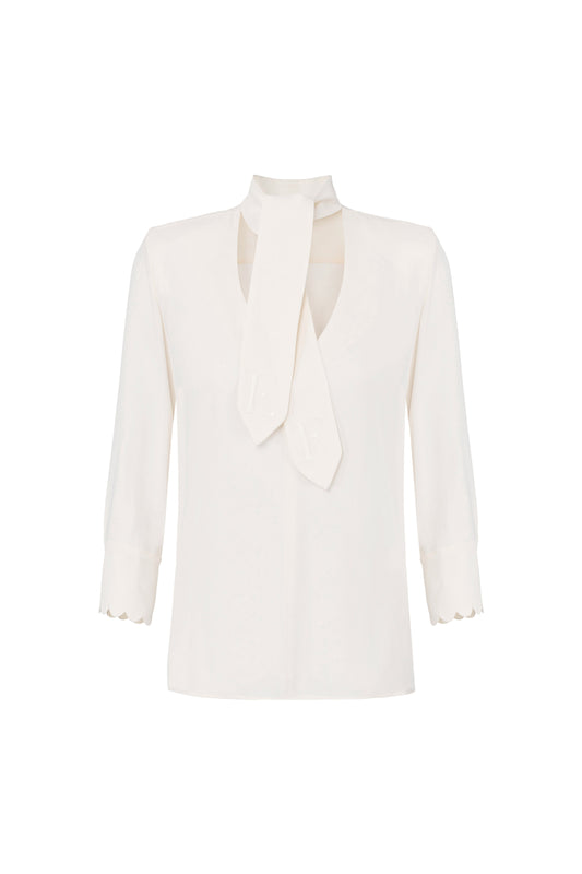 Blouse in georgette fabric with sash belt