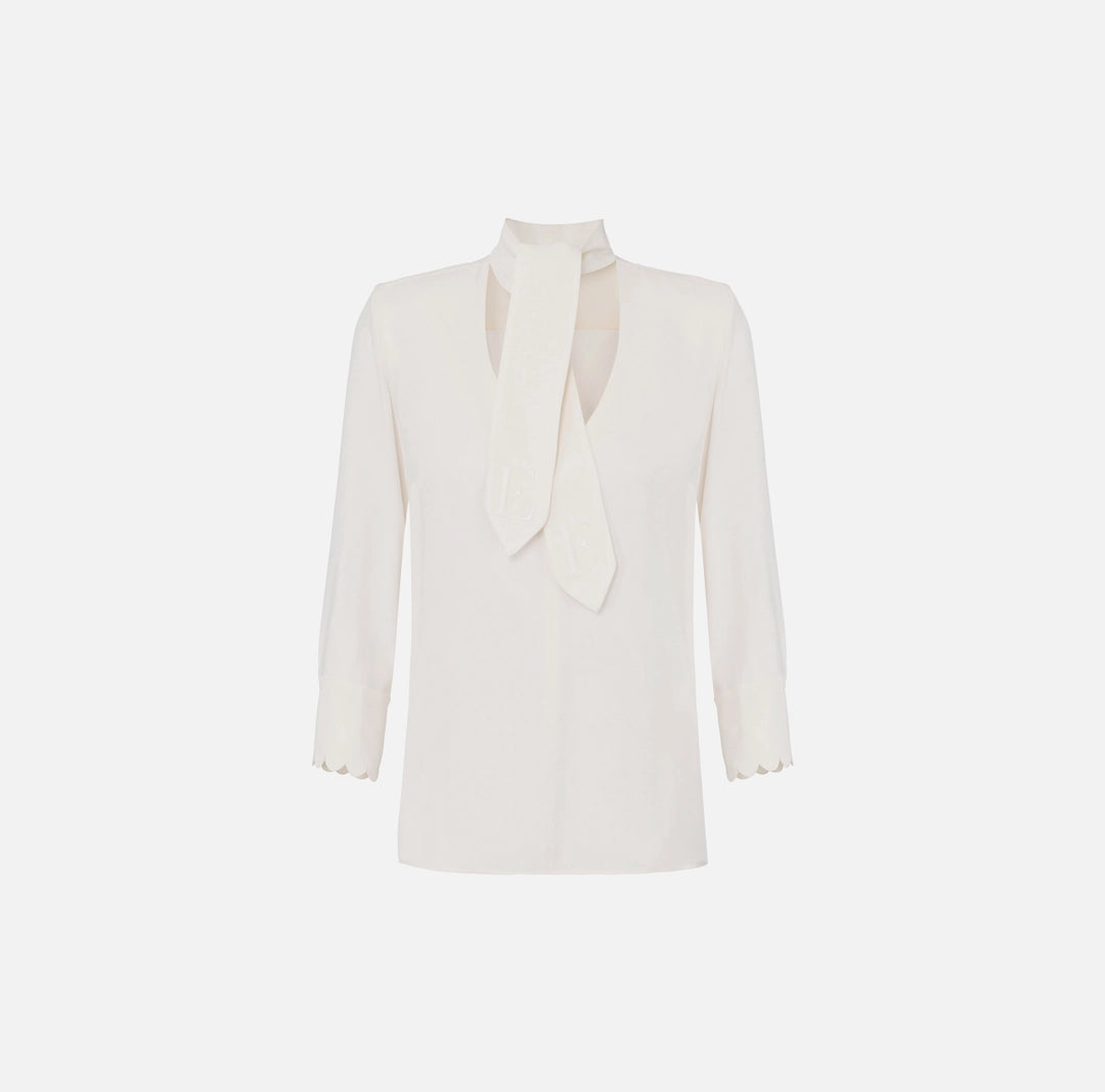 Blouse in georgette fabric with sash belt