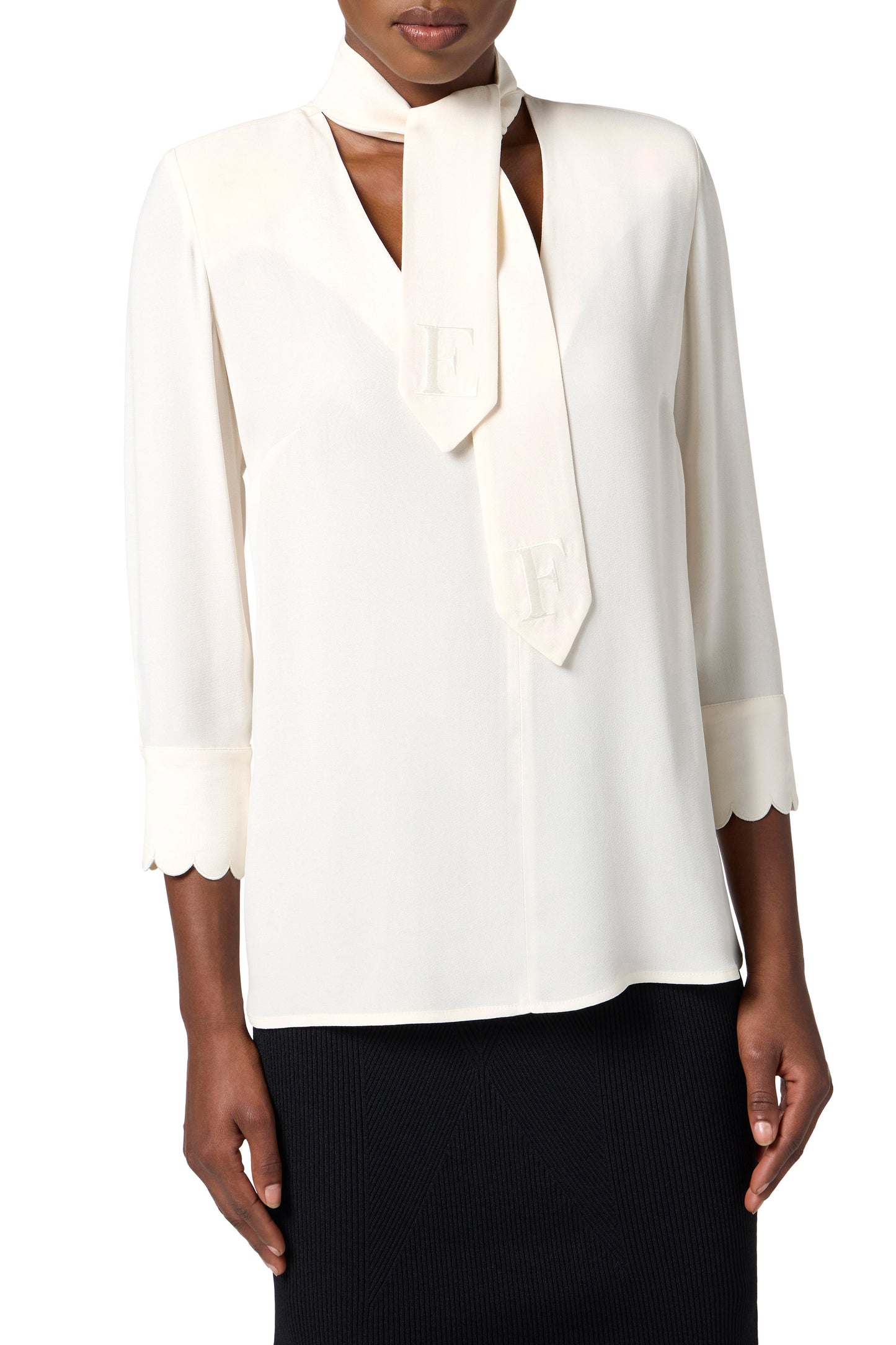 Blouse in georgette fabric with sash belt
