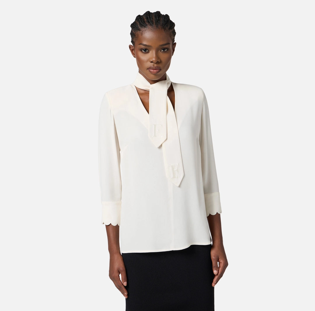 Blouse in georgette fabric with sash belt