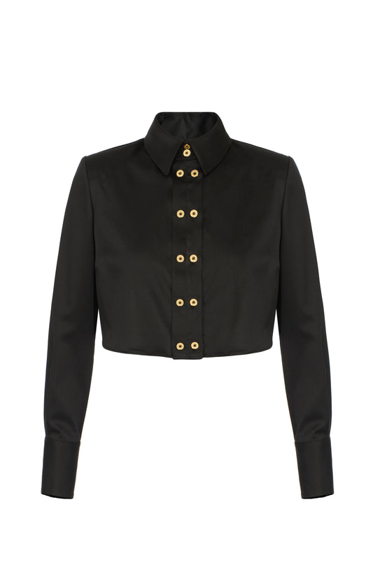 Cropped cotton satin shirt