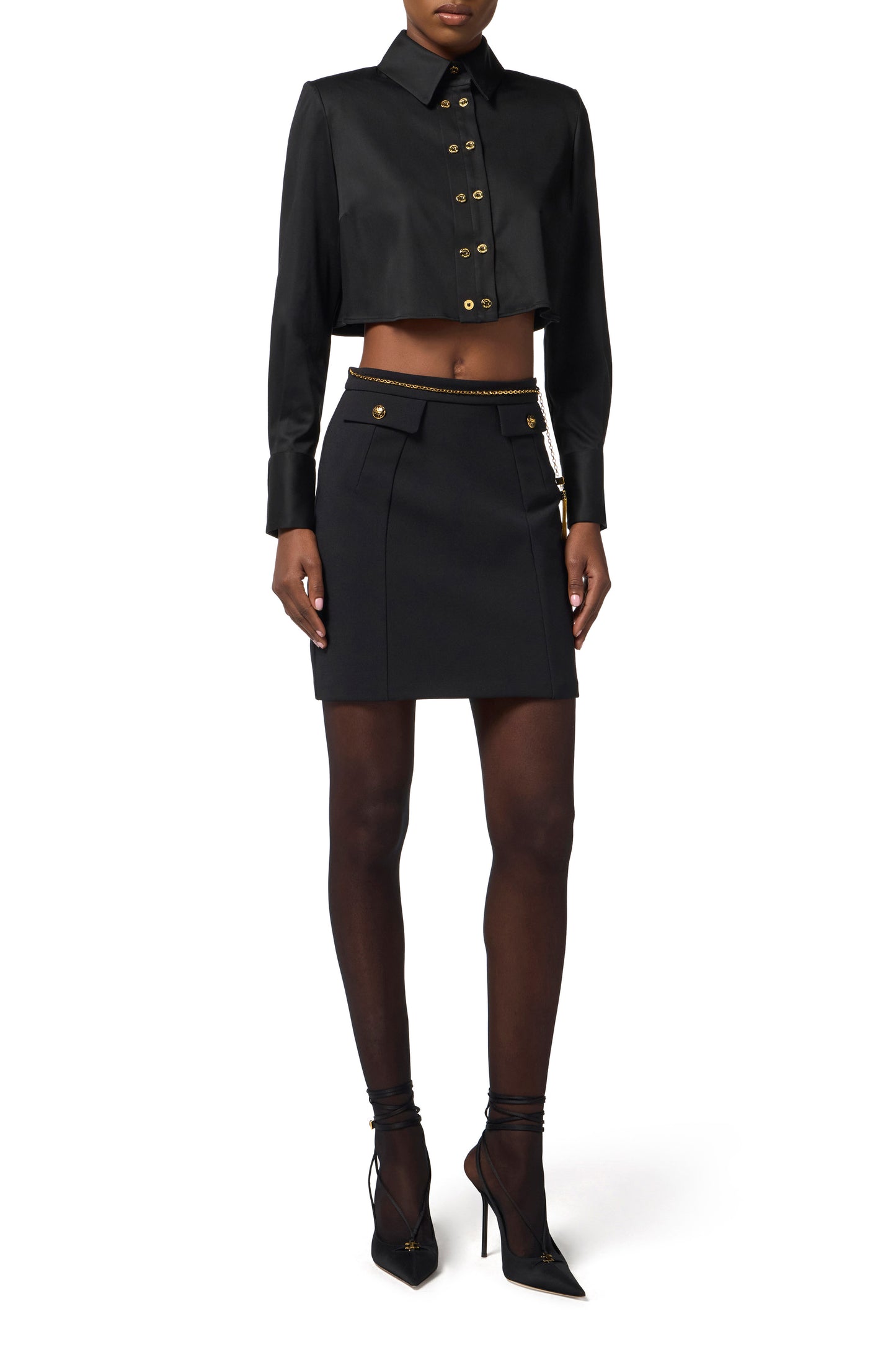 Cropped cotton satin shirt