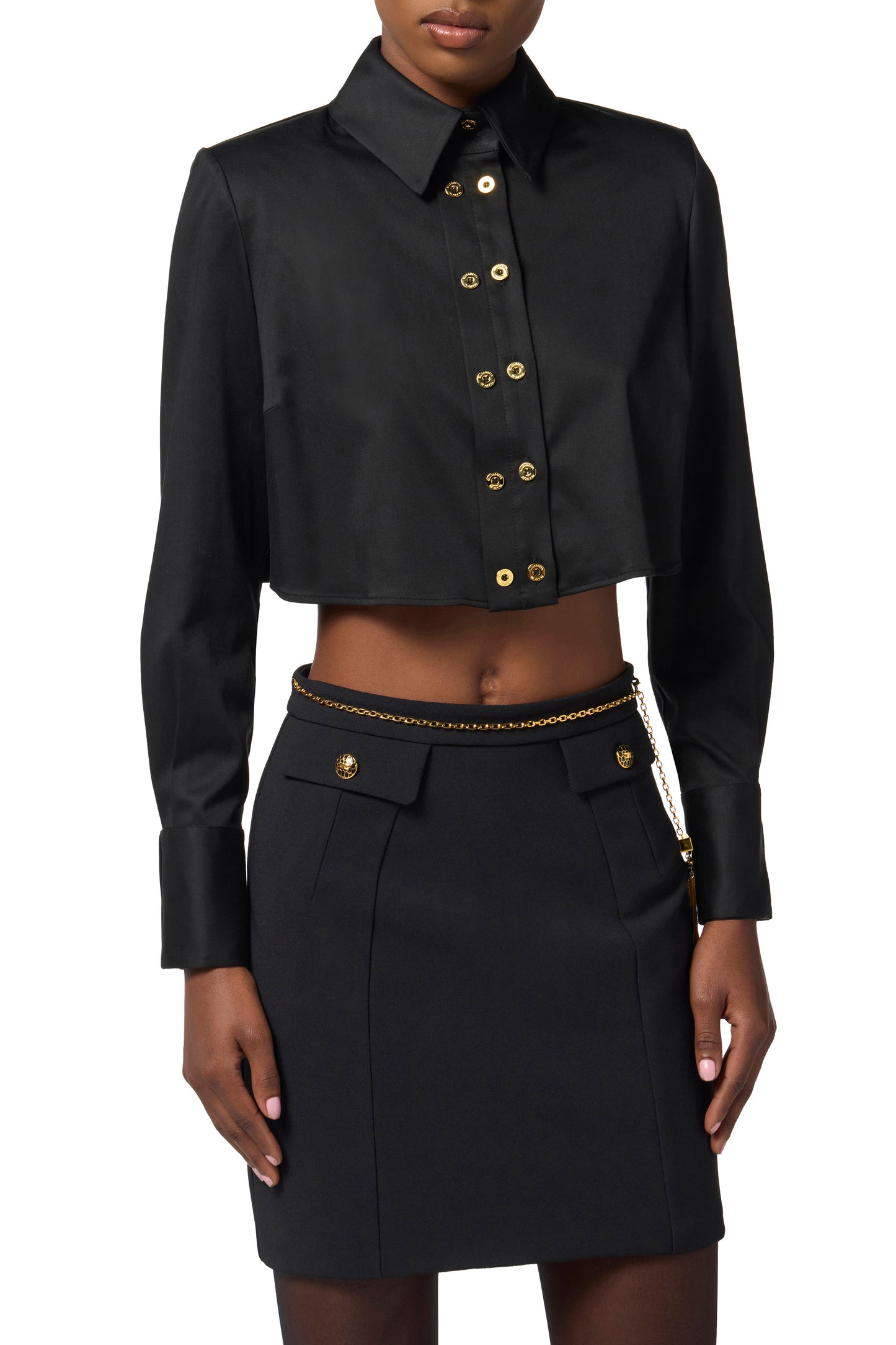 Cropped cotton satin shirt