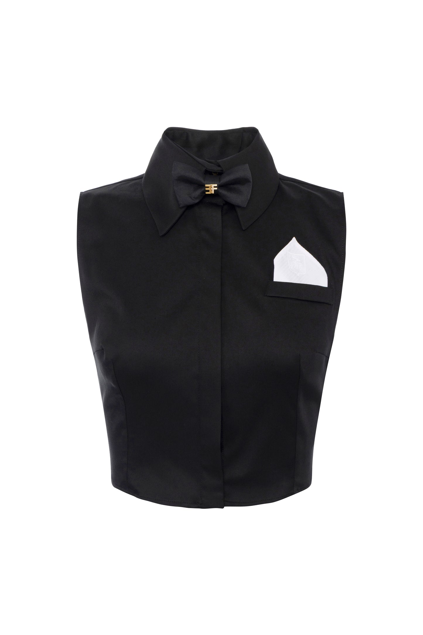 Cotton satin cropped shirt with bow tie