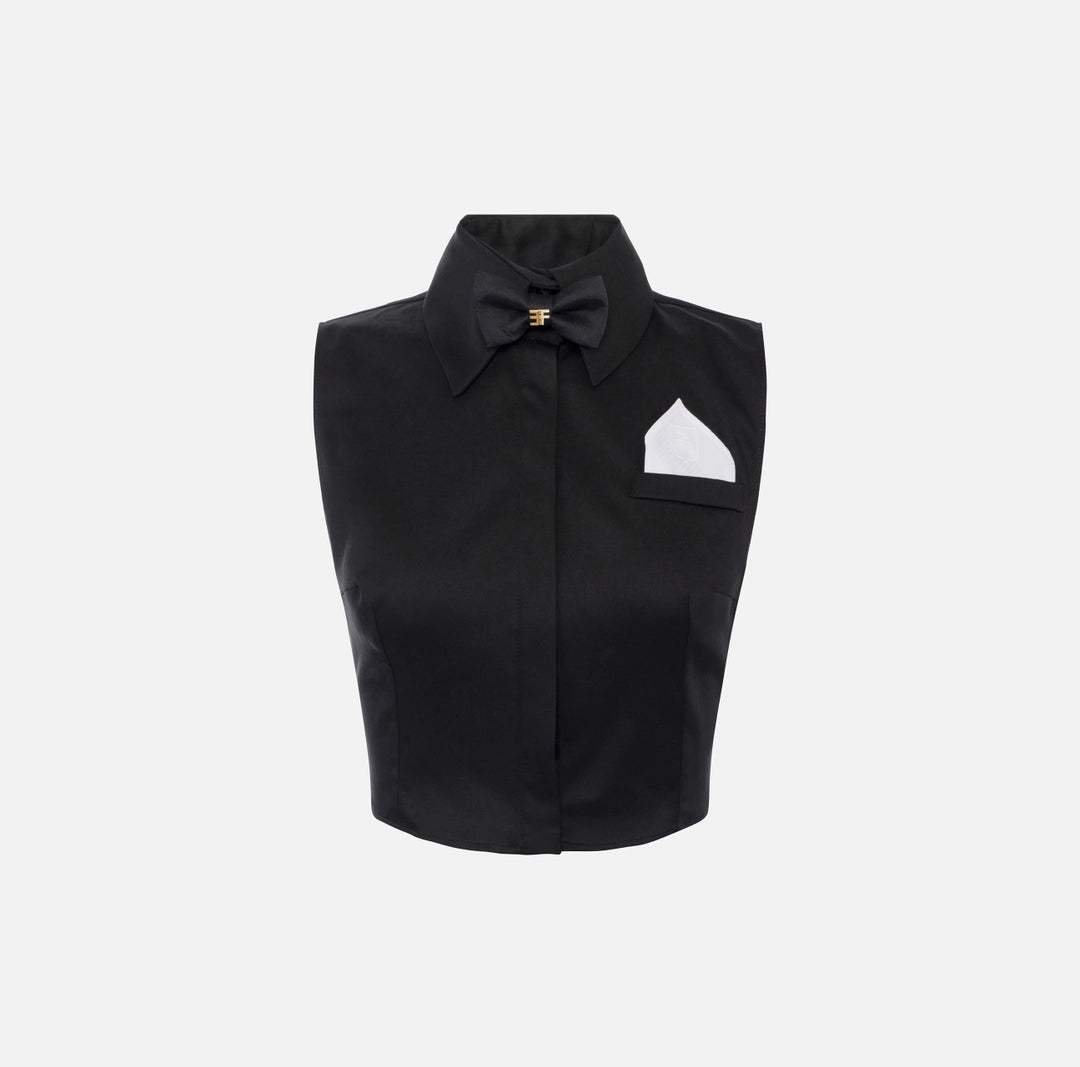 Cotton satin cropped shirt with bow tie