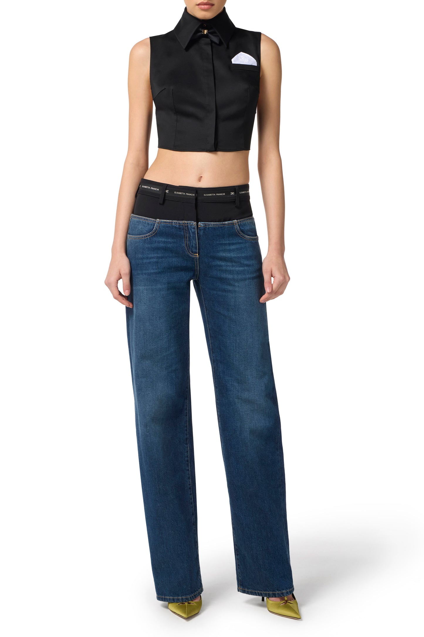 Cotton satin cropped shirt with bow tie