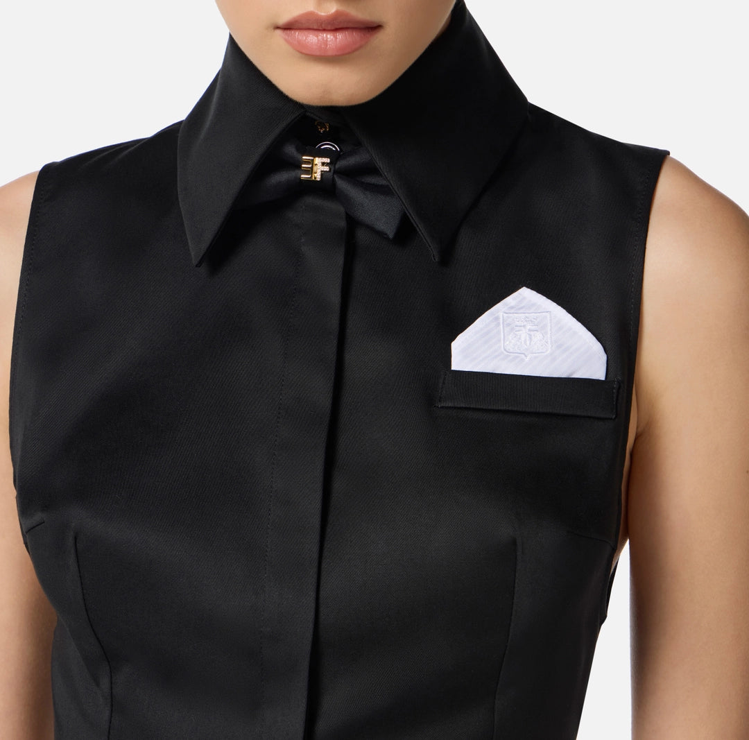 Cotton satin cropped shirt with bow tie