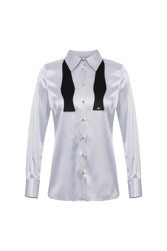 Silk satin blouse with bow tie