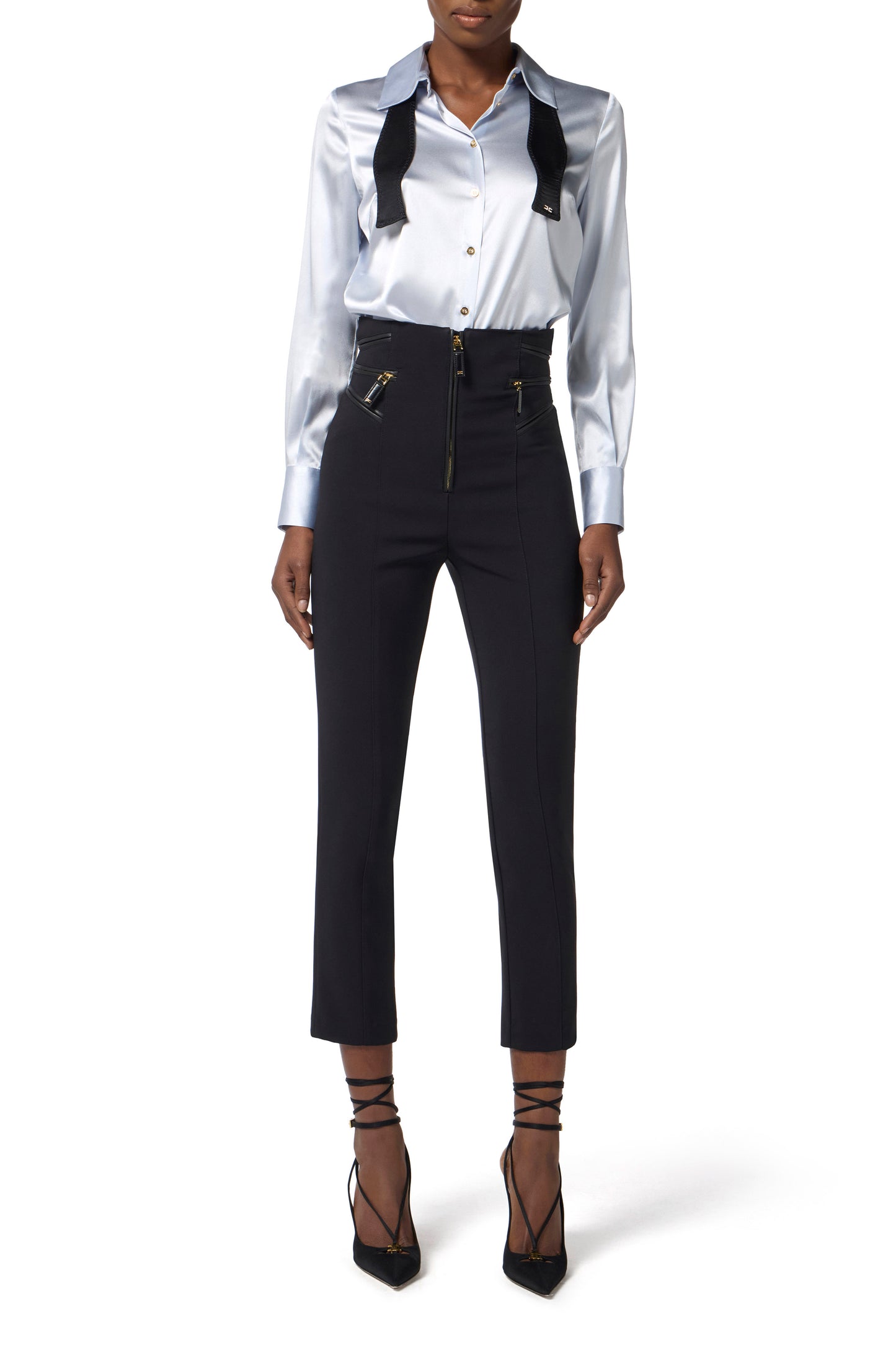 Silk satin blouse with bow tie