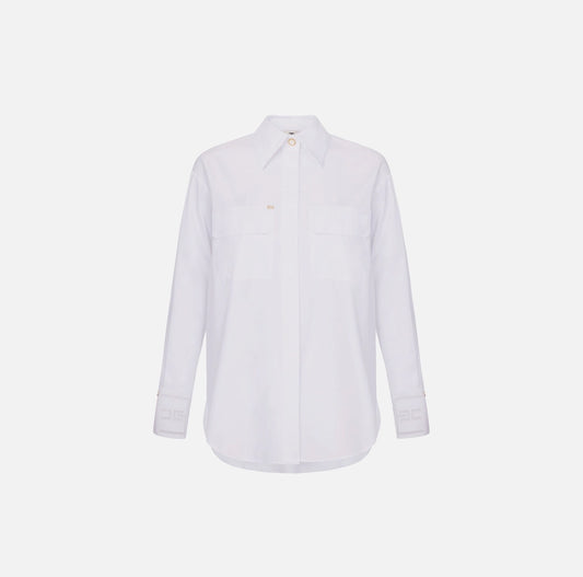 Cotton poplin shirt with floral openwork embroideries
